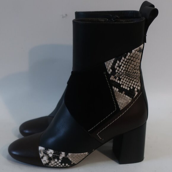 Womens See By Chloe "Tyra Patchwork" Black, Brown Suede Leather Midi Boots 39/9 - Picture 4 of 11